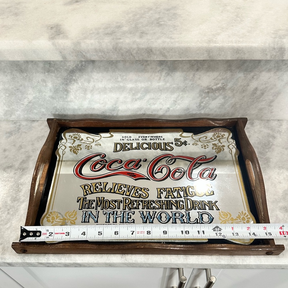Vintage Coca-Cola “Delicious” Drink Tray with Wooden Frame / Handles - Picture 5 of 7